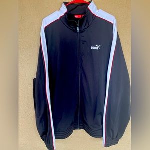 Men’s puma, gray, white and red full zip up jacket. Size XL